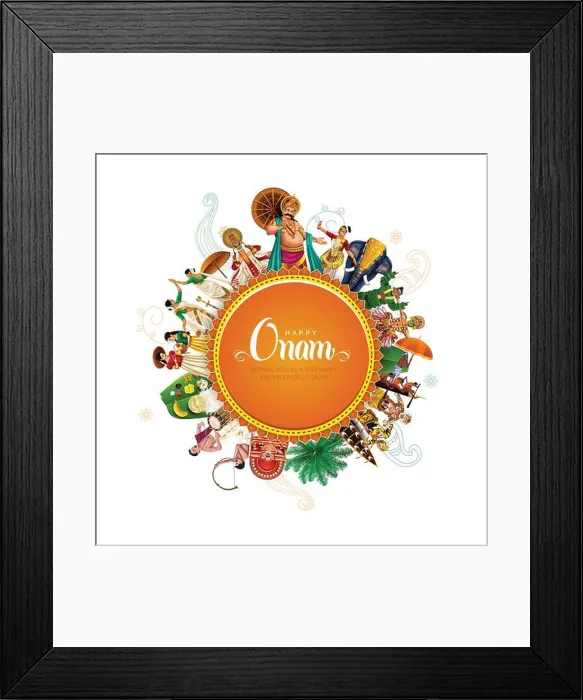 Framed Print : south Indian Kerala festival happy onam greetings background. editable vector illustration design Framed Print : south Indian Kerala festival happy onam greetings background. editable vector illustration design