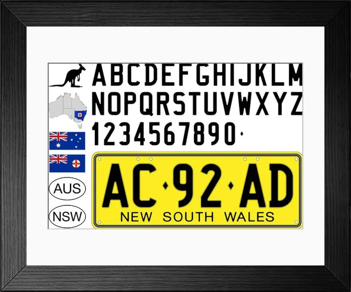 Framed Print : New South Wales car license plate pattern, letters, numbers and symbols, vector illustration, Australia Framed Print : New South Wales car license plate pattern, letters, numbers and symbols, vector illustration, Australia