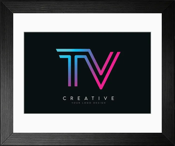 Framed Print : Monogram Lines TV T V Letter Logo Design in Neon Colors. Creative Modern Letters Vector Icon Logo Illustration Framed Print : Monogram Lines TV T V Letter Logo Design in Neon Colors. Creative Modern Letters Vector Icon Logo Illustration