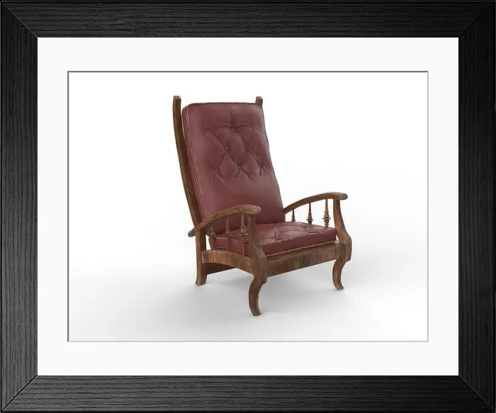 Framed Print : isolated cozy leather wood sofa chair design on solid background decoration antique comfortable furniture 3D