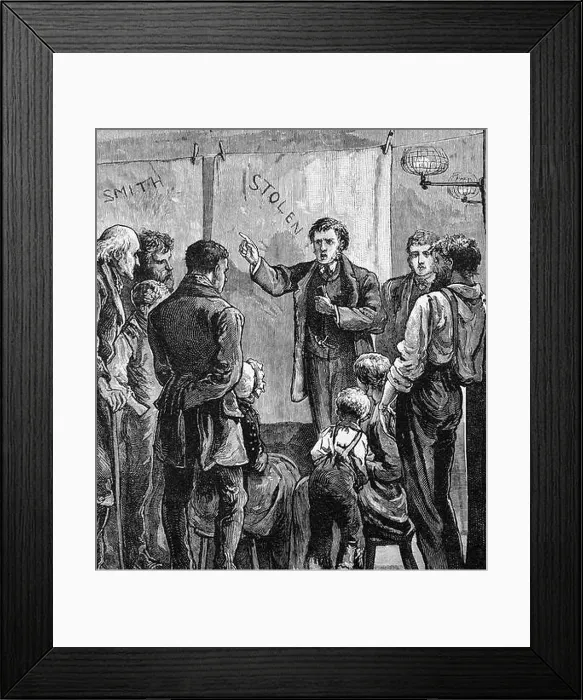 Framed Print : Illustration depicting a street preacher in East London. Dated 19th Century Framed Print : Illustration depicting a street preacher in East London. Dated 19th Century