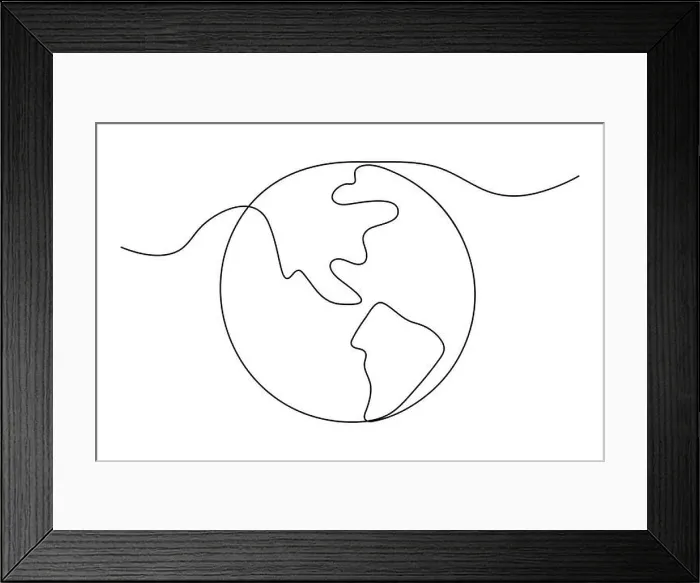 Framed Print : Continuous one-line earth globe outline vector illustration for minimalist and modern designs Framed Print : Continuous one-line earth globe outline vector illustration for minimalist and modern designs