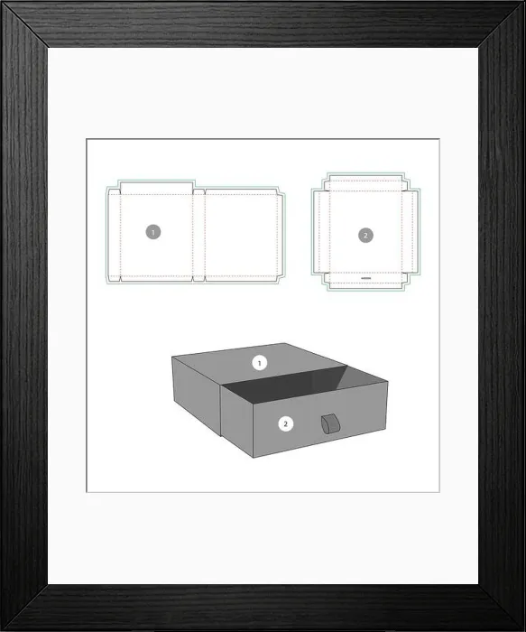 Framed Print : Sleeve box, drawer style box, blank packaging die line template Framed Print : Sleeve box, drawer style box, blank packaging die line template