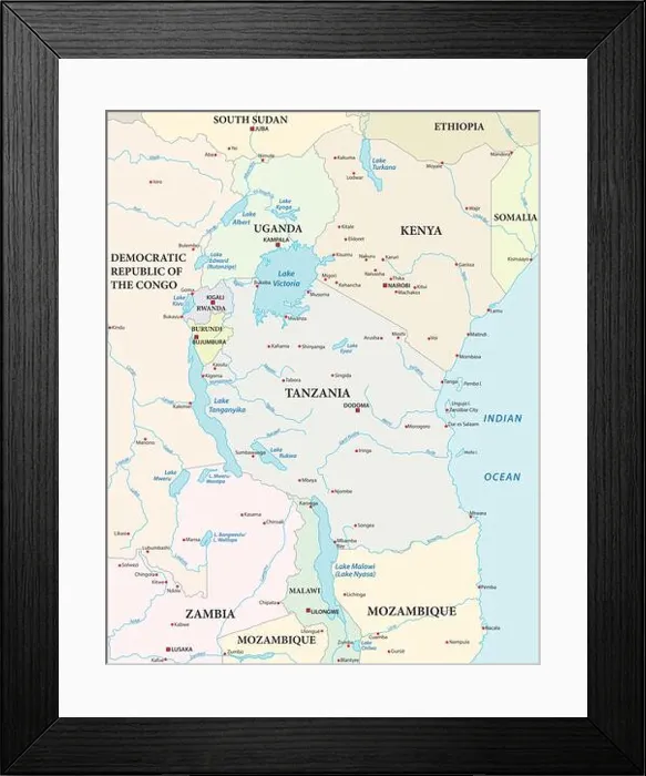 Framed Print : map of the African Great Lakes Framed Print : map of the African Great Lakes