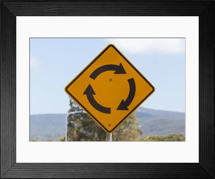 Framed Print : Roundabout Road Sign, New South Wales, Australia Framed Print : Roundabout Road Sign, New South Wales, Australia
