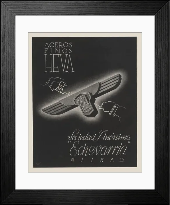 Framed Print : Publicidad. Aceros finos Heva, de Echevarría S.A. de Bilbao. Año 1940 Framed Print : Publicidad. Aceros finos Heva, de Echevarría S.A. de Bilbao. Año 1940