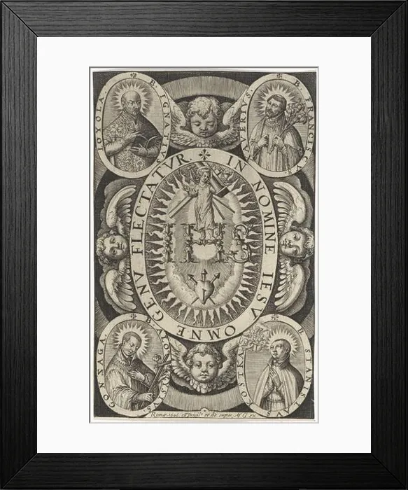 Framed Print : Christ child standing on monogram of worship of the Christ Child (series title)