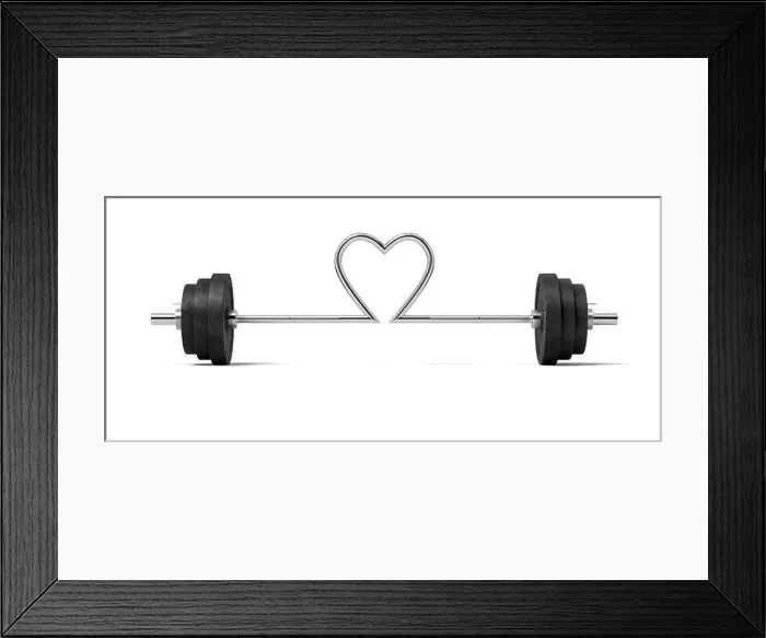 Framed Print : 3d rendering of single barbell with heavy weights and the steel bar twisted in a heart shape in the center Framed Print : 3d rendering of single barbell with heavy weights and the steel bar twisted in a heart shape in the center