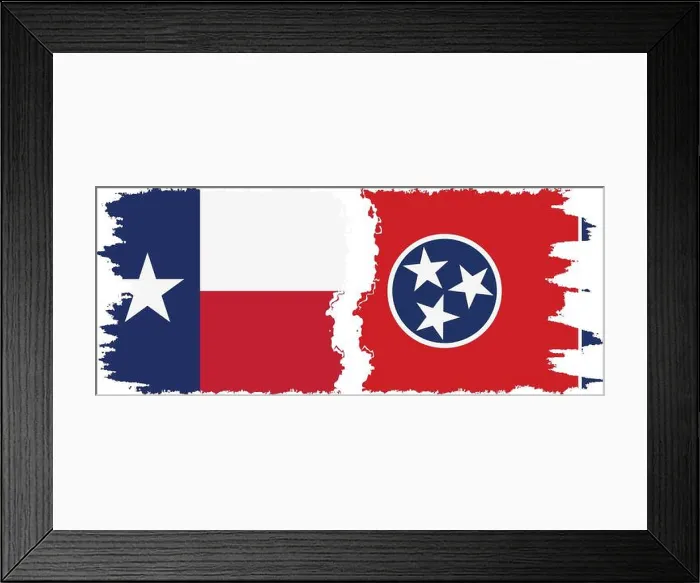 Framed Print : Tennessee and Texas states grunge brush flags connection, vector Framed Print : Tennessee and Texas states grunge brush flags connection, vector