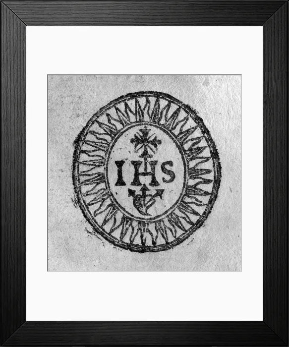 Framed Print : IHS Rom 1650 refers to a religious artifact or manuscript dating from 1650 Framed Print : IHS Rom 1650 refers to a religious artifact or manuscript dating from 1650