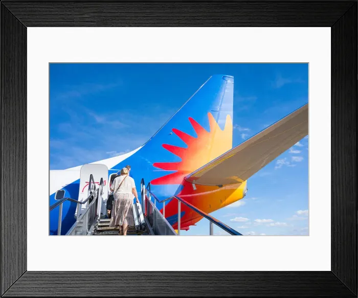 Framed Print : Passengers boarding Jet2.com flight at Leeds / Bradford airport. England. UK Framed Print : Passengers boarding Jet2.com flight at Leeds / Bradford airport. England. UK