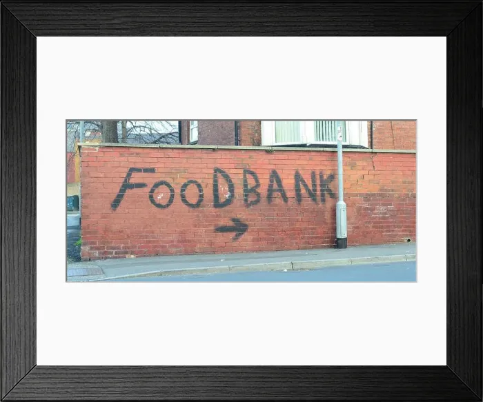 Framed Print : sign to food bank in leeds yorkshire united kingdom Framed Print : sign to food bank in leeds yorkshire united kingdom