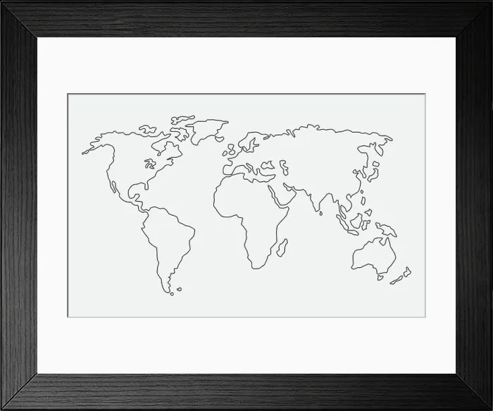 Framed Print : World Map Outline Vector Design Framed Print : World Map Outline Vector Design
