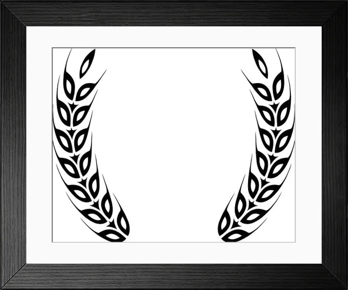 Framed Print : Black laurel wreath - a symbol of the winner. Wheat ears icon Framed Print : Black laurel wreath - a symbol of the winner. Wheat ears icon