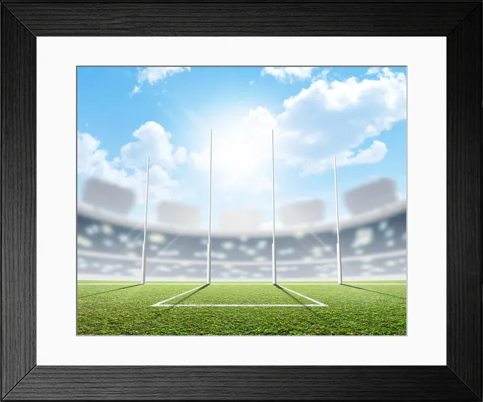 Framed Print : An aussie rules football stadium with a marked green grass pitch Framed Print : An aussie rules football stadium with a marked green grass pitch
