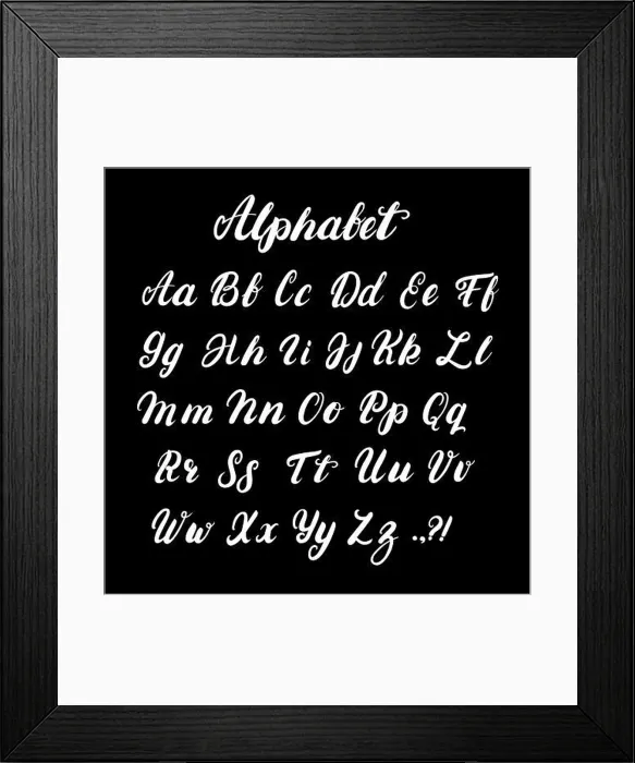 Framed Print : Hand written lowercase and uppercase calligraphy alphabet Framed Print : Hand written lowercase and uppercase calligraphy alphabet