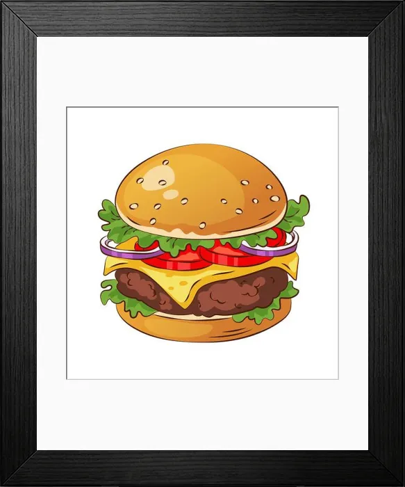 Framed Print : Hand drawn burger, fast food vector illustration Framed Print : Hand drawn burger, fast food vector illustration