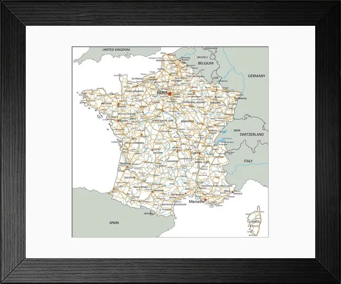Framed Print : High detailed France road map with labeling Framed Print : High detailed France road map with labeling