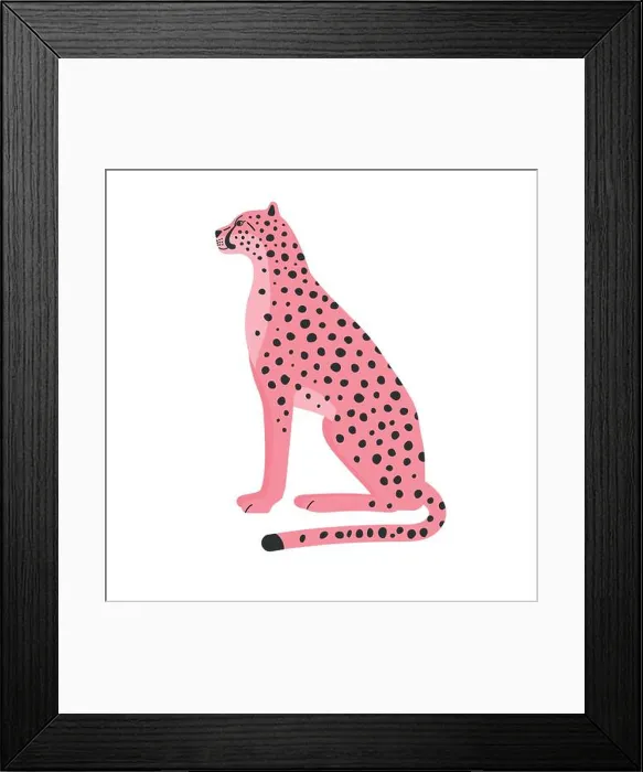 Framed Print : Vector hand drawn flat pink sitting cheetah isolated on white background Framed Print : Vector hand drawn flat pink sitting cheetah isolated on white background