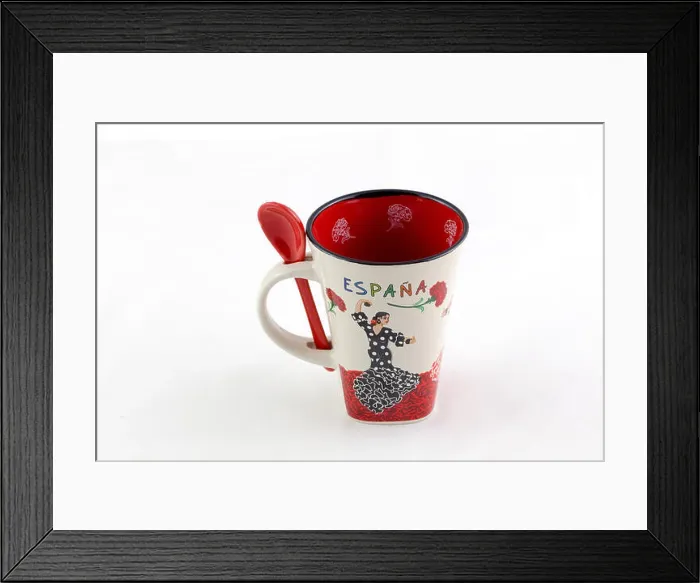 Framed Print : MADRID, SPAIN, AUGUST 10, 2016 - Spanish coffe cup and small spoon, souvenir for tourists