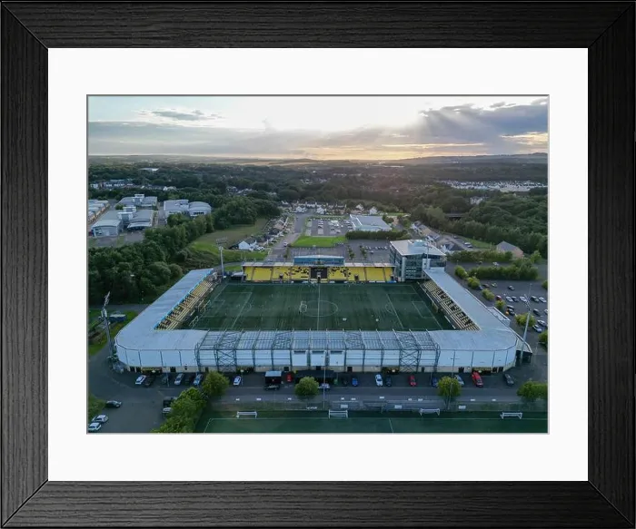 Framed Print : Aerial view of the Tony Macaroni Arena, the home of Livingston Football Club, Almondvale, Livingston, West Lothian, UK Framed Print : Aerial view of the Tony Macaroni Arena, the home of Livingston Football Club, Almondvale, Livingston, West Lothian, UK