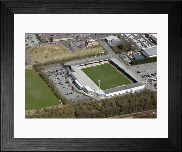 Framed Print : aerial view of Scunthorpe United football ground Glanford Park, UK Framed Print : aerial view of Scunthorpe United football ground Glanford Park, UK
