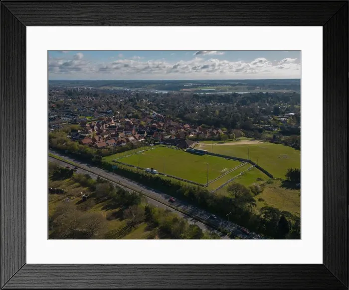Framed Print : An aerial view of Nottcutts Park, home of Woodbridge Town Football Club in Suffolk, UK Framed Print : An aerial view of Nottcutts Park, home of Woodbridge Town Football Club in Suffolk, UK