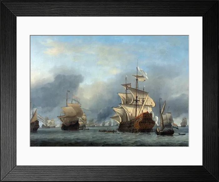 Framed Print : The Dutch burning English ships during the Raid on the Medway, 20 June 1667 Framed Print : The Dutch burning English ships during the Raid on the Medway, 20 June 1667