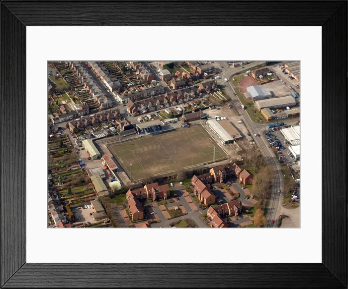 Framed Print : Aerial view Stafford Rangers Football Club Staffordshire England Uk Framed Print : Aerial view Stafford Rangers Football Club Staffordshire England Uk