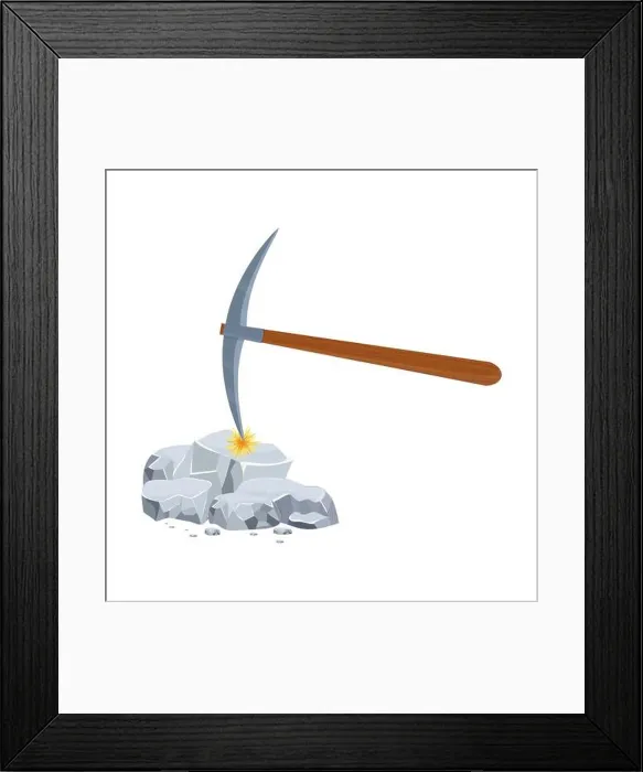 Framed Print : Wooden pickaxe and silver nugget pile Framed Print : Wooden pickaxe and silver nugget pile