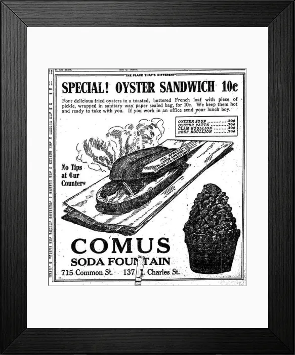 Framed Print : 1147 Oyster Sandwich Comus Soda Fountain New Orleans 1917 Framed Print : 1147 Oyster Sandwich Comus Soda Fountain New Orleans 1917
