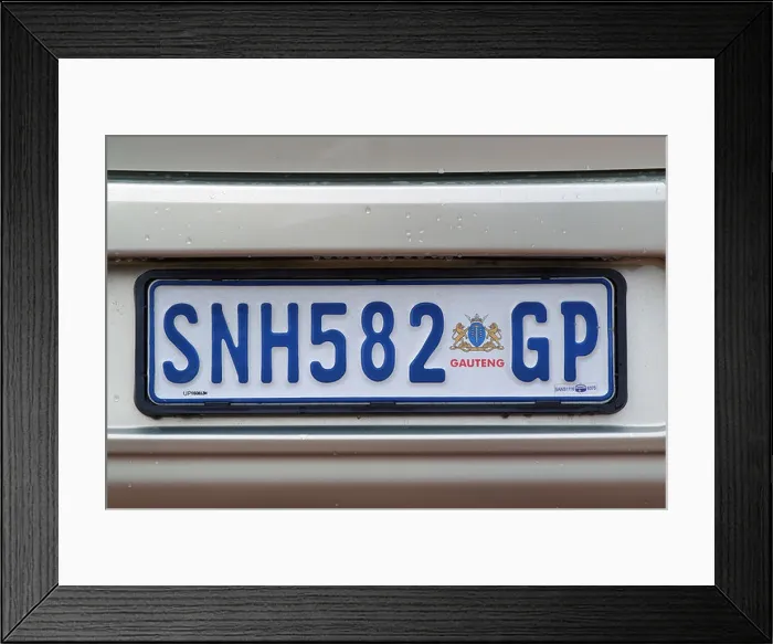 Framed Print : Registration plate on a South African car.GP represents the Gauteng Johannesburg region Framed Print : Registration plate on a South African car.GP represents the Gauteng Johannesburg region