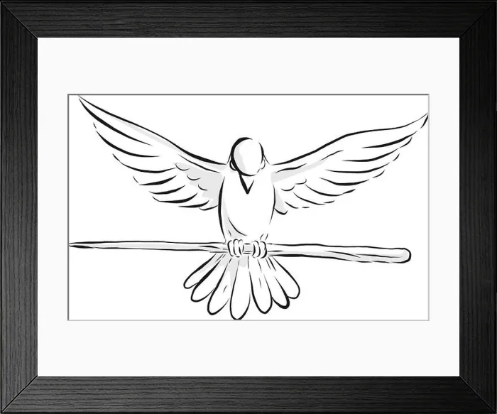 Framed Print : Drawing sketch style illustration of a soaring dove or pigeon with wing spread clutching a wooden staff or cane viewed Framed Print : Drawing sketch style illustration of a soaring dove or pigeon with wing spread clutching a wooden staff or cane viewed