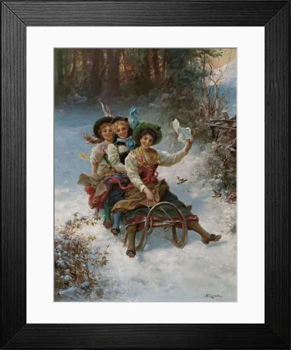 Framed Print : Sledding by Hans Zatzka Framed Print : Sledding by Hans Zatzka