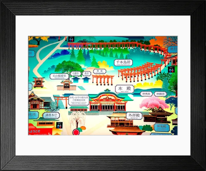 Framed Print : Map of Fushimi Inari Taisha in Kyoto, japan Framed Print : Map of Fushimi Inari Taisha in Kyoto, japan