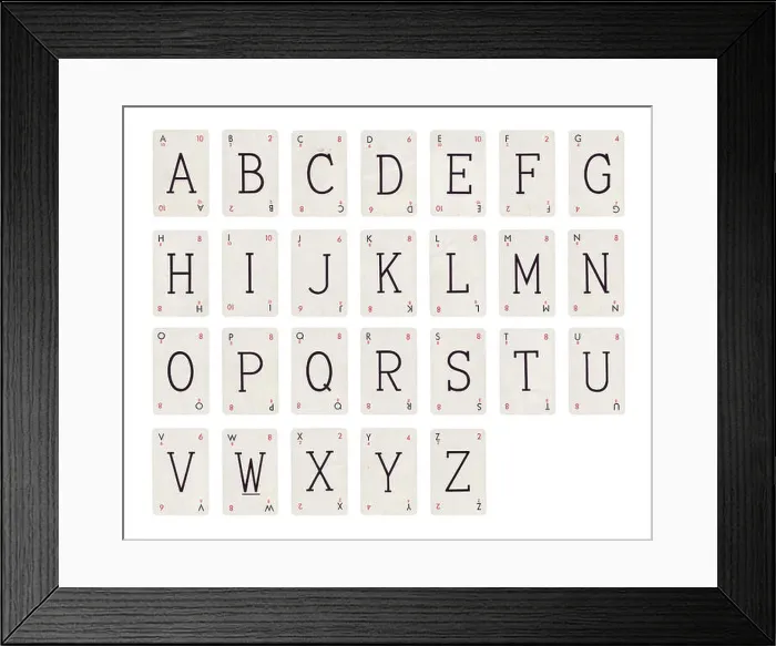 Framed Print : Alphabet playing cards, isolated on a white background
