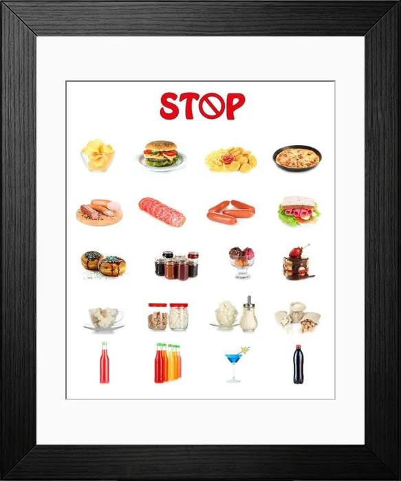 Framed Print : Collage of different unhealthy food Framed Print : Collage of different unhealthy food