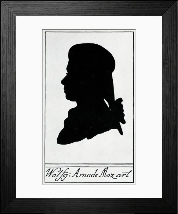 Framed Print : Silhouette profile of Wolfgang Amadeus Mozart by Hieronymus Loschenkohl Framed Print : Silhouette profile of Wolfgang Amadeus Mozart by Hieronymus Loschenkohl