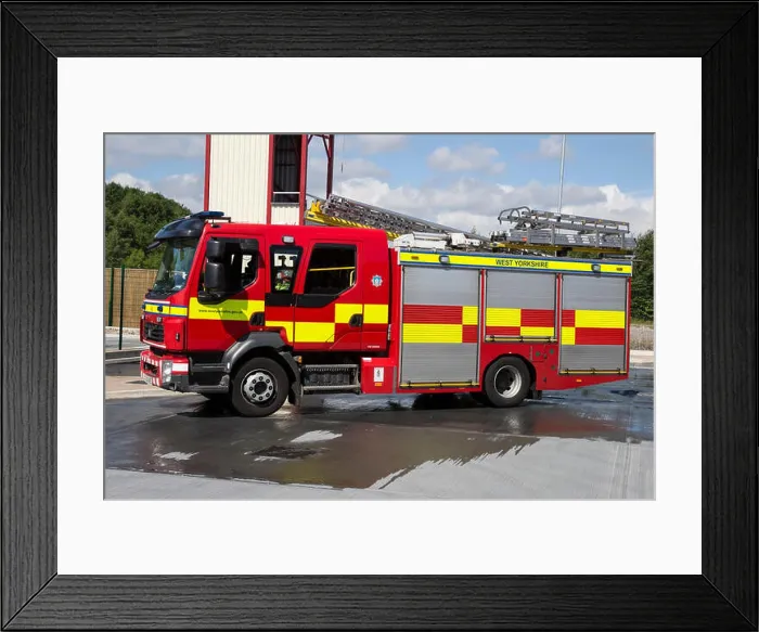 Framed Print : British Fire Engine outside a fire station Framed Print : British Fire Engine outside a fire station
