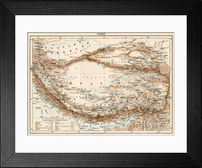 Framed Print : Map of Tibet, 1870s. Color lithograph Framed Print : Map of Tibet, 1870s. Color lithograph