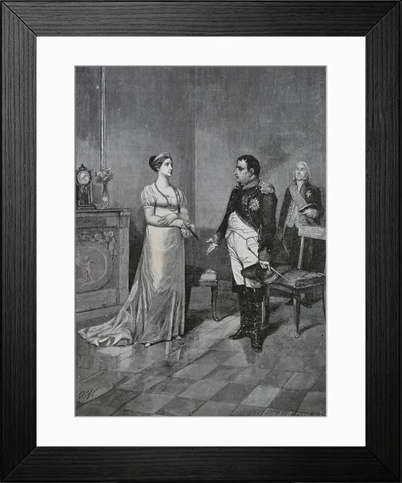 Framed Print : Meeting between Napoleon Bonaparte and Queen Louisa of Prussia, Tilsit. 6 July 1807. Engraving, 19th century Framed Print : Meeting between Napoleon Bonaparte and Queen Louisa of Prussia, Tilsit. 6 July 1807. Engraving, 19th century