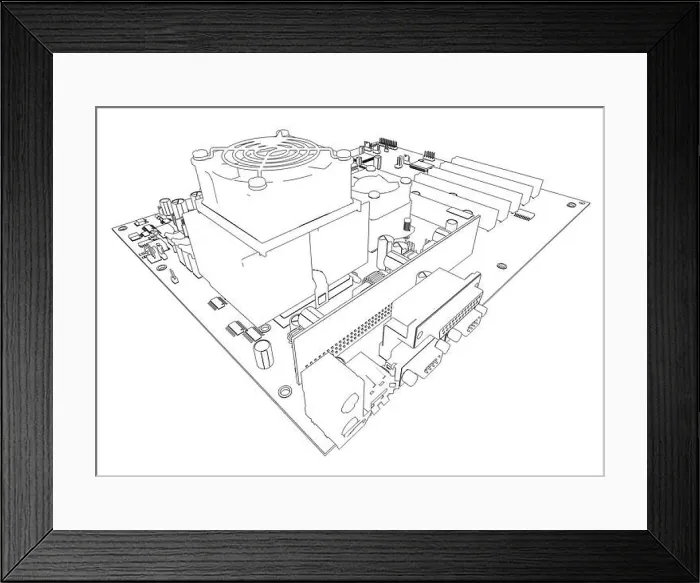 Framed Print : Motherboard. Wire frame render Framed Print : Motherboard. Wire frame render