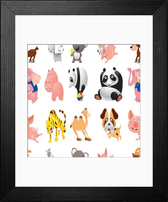 Framed Print : seamless vector cute animals design art Framed Print : seamless vector cute animals design art