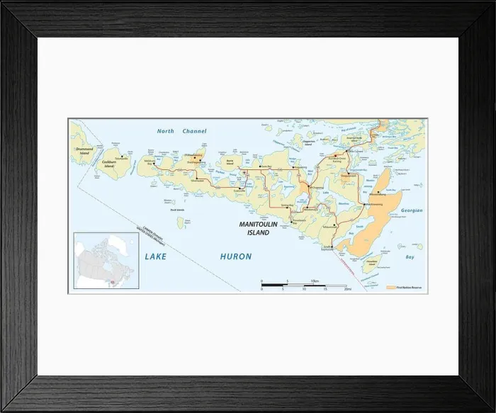Framed Print : Vector map of the Canadian island of Manitoulin in Lake Huron, Ontario, Canada Framed Print : Vector map of the Canadian island of Manitoulin in Lake Huron, Ontario, Canada