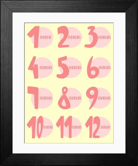 Framed Print : Vector image of 12 months for the baby girl Framed Print : Vector image of 12 months for the baby girl