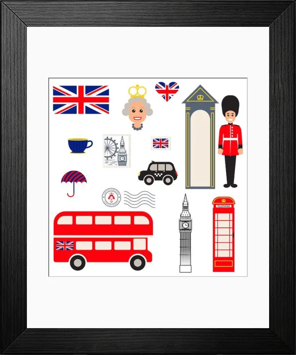 Framed Print : England vector traditional symbols Framed Print : England vector traditional symbols