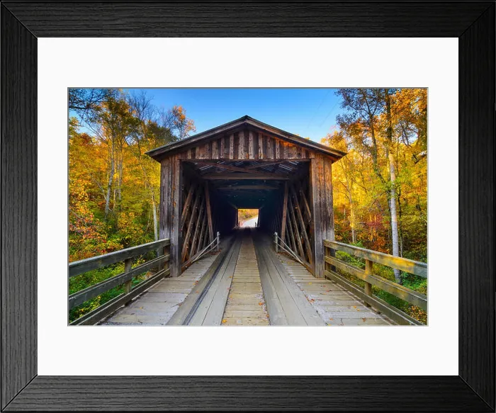 Framed Print : Elder's covered bridge in the fall season in Oconee, Georgia, USA Framed Print : Elder's covered bridge in the fall season in Oconee, Georgia, USA