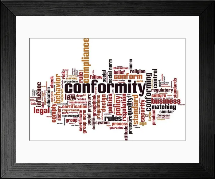 Framed Print : Conformity word cloud concept. Collage made of words about conformity. Vector illustration Framed Print : Conformity word cloud concept. Collage made of words about conformity. Vector illustration