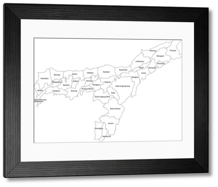 Framed Print : Assam districts map with name labels. Indian State. White background Framed Print : Assam districts map with name labels. Indian State. White background