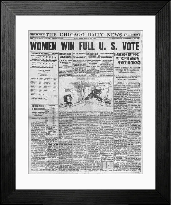 Framed Print : 1920 Chicago Daily News front page Women win full U.S. vote Framed Print : 1920 Chicago Daily News front page Women win full U.S. vote